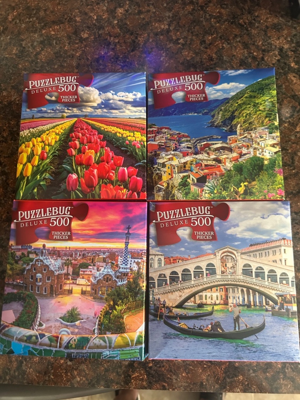 Puzzlebug Deluxe 500-Piece Jigsaw Puzzle - Tulips, Coastal, City & Canal Scenes